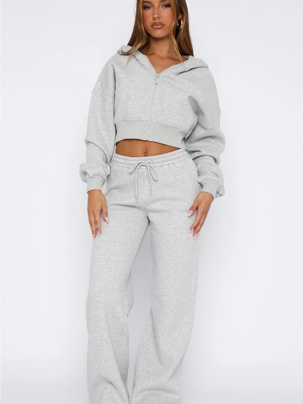 White Fox Boutique Gray High-Waist Straight Leg Drawstring Sweatpants